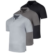 Real Essentials 3 Pack Men's Short Sleeve Golf Polo Casual Workout Sports Moisture Wicking Collared Shirt Big & Tall