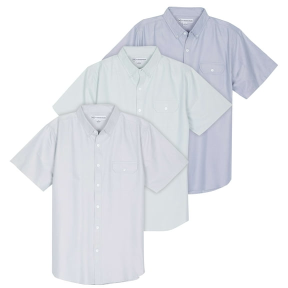 Real Essentials 3 Pack Men's Short-Sleeve Oxford Solid Button Down Collar Casual Shirts with Pocket (Available in Big & Tall)