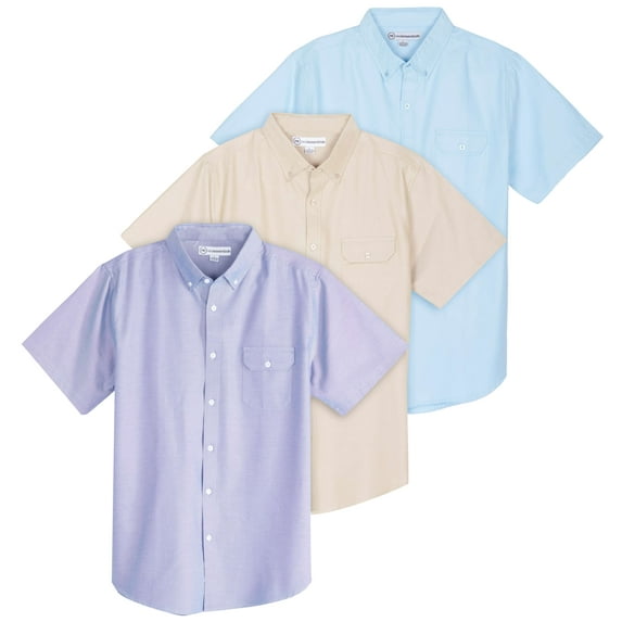 Real Essentials 3 Pack Men's Short-Sleeve Oxford Solid Button Down Collar Casual Shirts with Pocket (Available in Big & Tall)