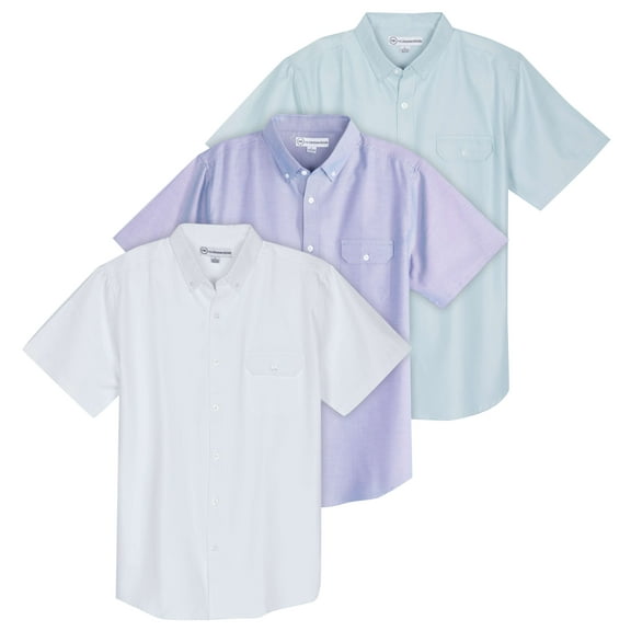 Real Essentials 3 Pack Men's Short-Sleeve Oxford Solid Button Down Collar Casual Shirts with Pocket (Available in Big & Tall)