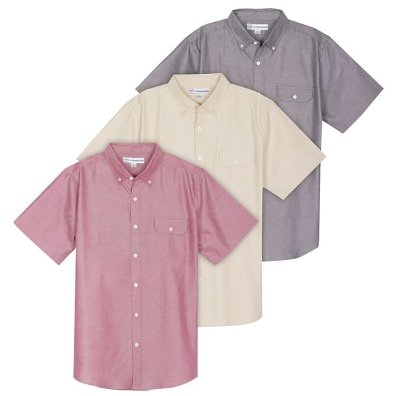 Real Essentials 3 Pack Men's Short-Sleeve Oxford Solid Button Down Collar Casual Shirts with Pocket (Available in Big & Tall)