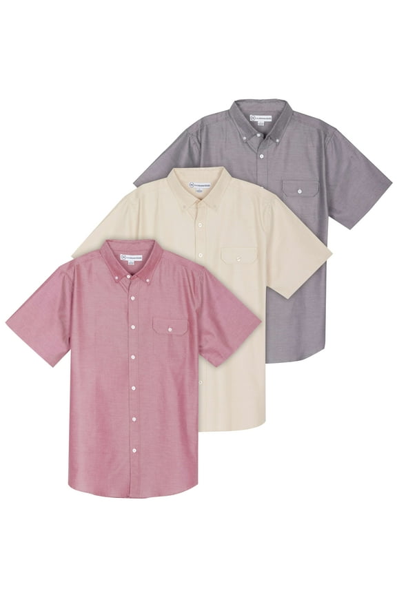 3 Pack Men's Short-Sleeve Oxford Solid Button Down Collar Casual Shirts with Pocket (Available in Big & Tall)