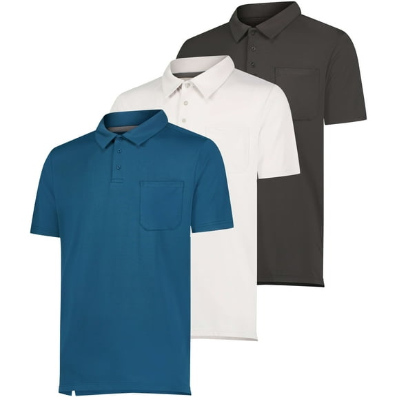 Real Essentials 3 Pack: Men's Short Sleeve Pocket Polo Shirt Dry-Fit Performance Tactical Golf (Available In Big & Tall)