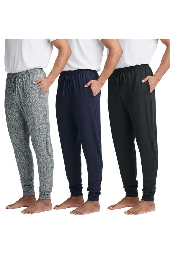 3 Pack: Men's Soft Lounge Sleep Joggers - Pajama Pants Drawstring & Pockets (Available in Big & Tall)