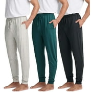 REAL ESSENTIALS 3 Pack: Men's Soft Lounge Sleep Joggers - Pajama Pants Drawstring & Pockets (Available in Big & Tall)