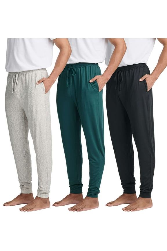 3 Pack: Men's Soft Lounge Sleep Joggers - Pajama Pants Drawstring & Pockets (Available in Big & Tall)
