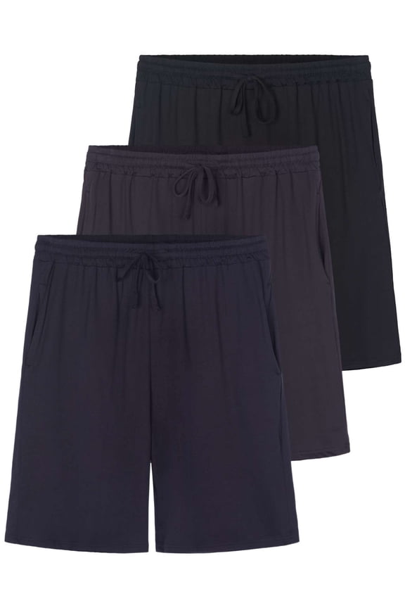 3 Pack: Men's Soft Pajama Shorts with Drawstring & Pockets 4-Way Stretch & Wicking (Available In Big & Tall)