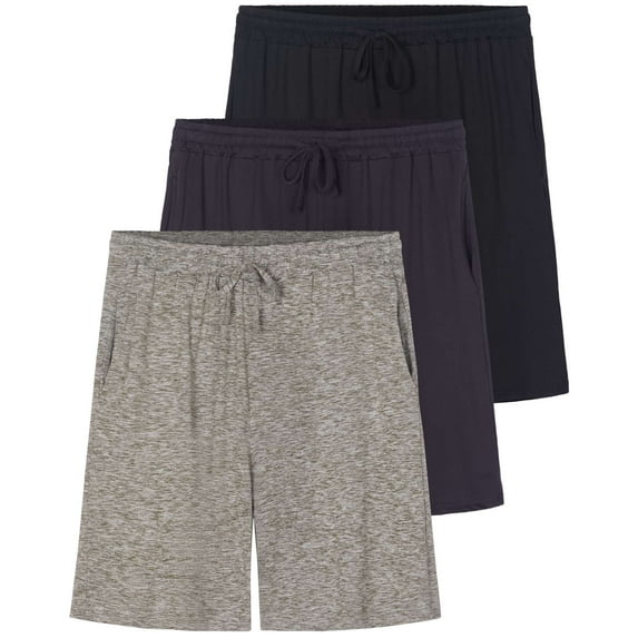 3 Pack: Men's Soft Pajama Shorts with Drawstring & Pockets 4-Way Stretch & Wicking (Available In Big & Tall)