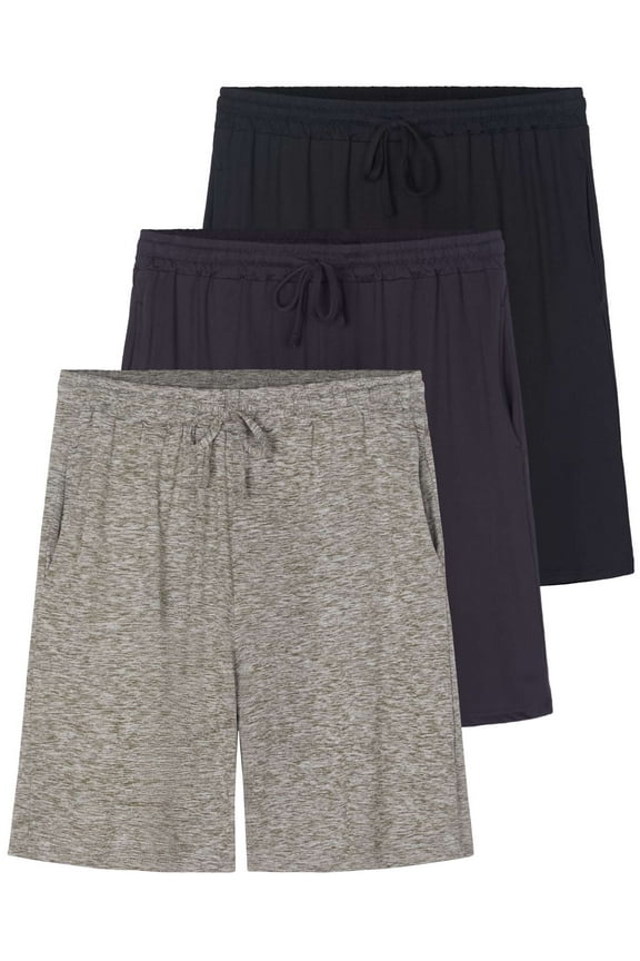 3 Pack: Men's Soft Pajama Shorts with Drawstring & Pockets 4-Way Stretch & Wicking (Available In Big & Tall)