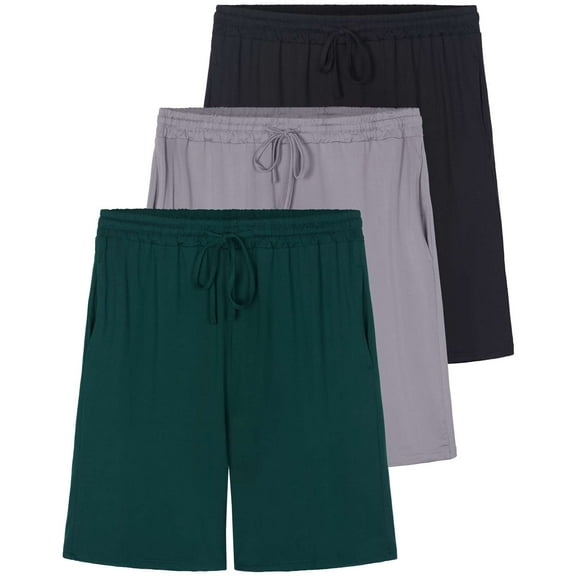 3 Pack: Men's Soft Pajama Shorts with Drawstring & Pockets 4-Way Stretch & Wicking (Available In Big & Tall)
