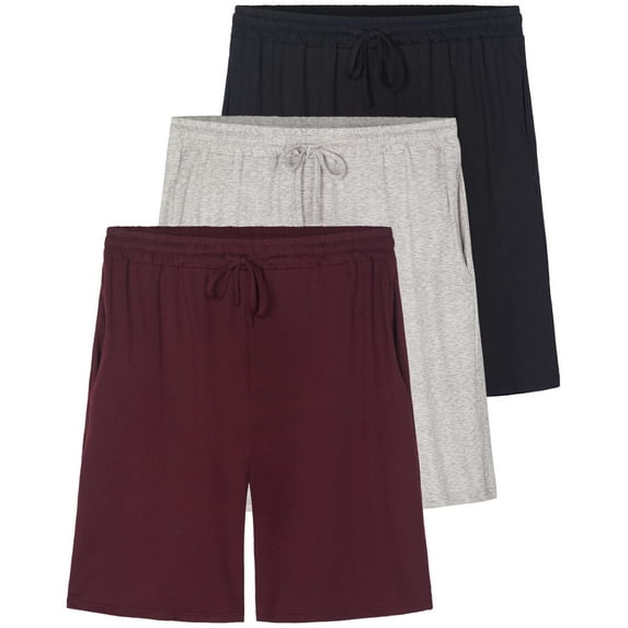 3 Pack: Men's Soft Pajama Shorts with Drawstring & Pockets 4-Way Stretch & Wicking (Available In Big & Tall)
