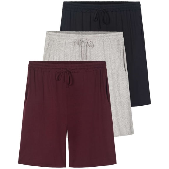 3 Pack: Men's Soft Pajama Shorts with Drawstring & Pockets 4-Way Stretch & Wicking (Available In Big & Tall)