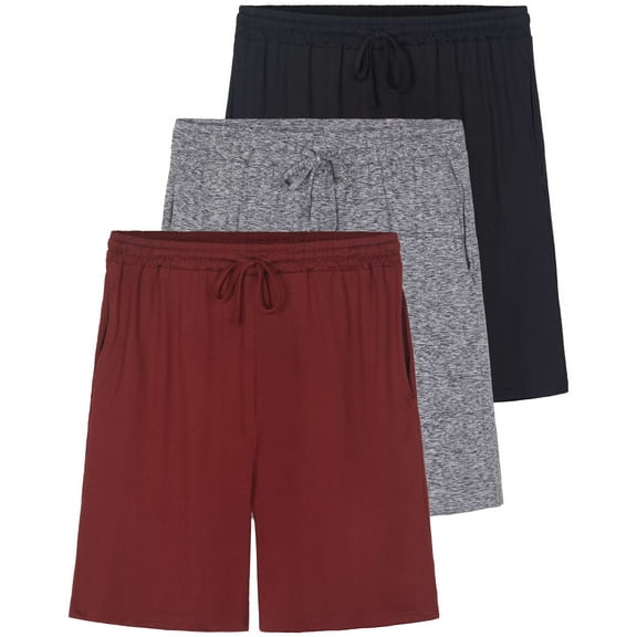 3 Pack: Men's Soft Pajama Shorts with Drawstring & Pockets 4-Way Stretch & Wicking (Available In Big & Tall)