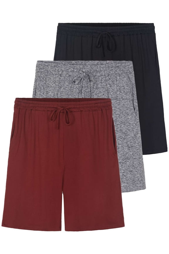 3 Pack: Men's Soft Pajama Shorts with Drawstring & Pockets 4-Way Stretch & Wicking (Available In Big & Tall)