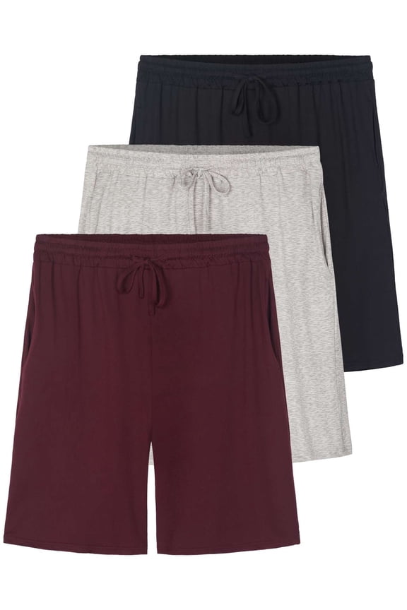 3 Pack: Men's Soft Pajama Shorts with Drawstring & Pockets 4-Way Stretch & Wicking (Available In Big & Tall)