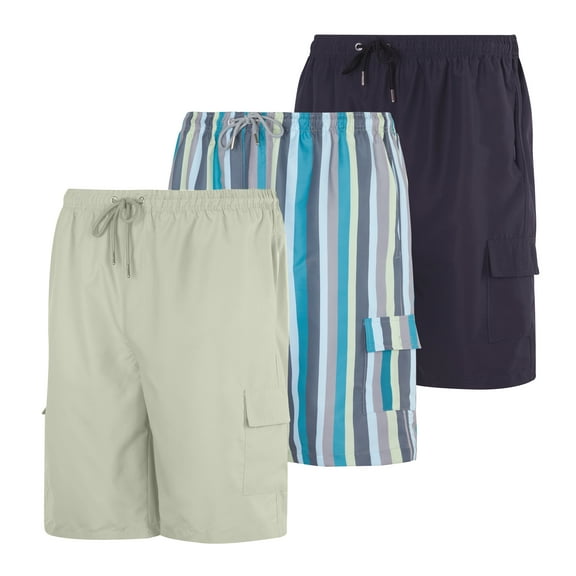 Real Essentials 3 Pack: Men's Swim Trunks with Cargo Pockets & Mesh Lining (Available in Big & Tall)
