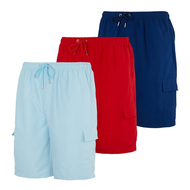 Real Essentials 3 Pack Men's Swim Trunks with Cargo Pockets & Mesh