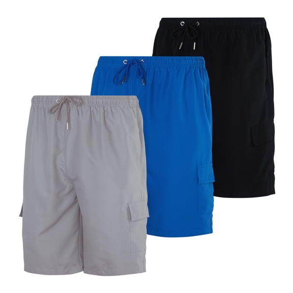 Real Essentials 3 Pack: Men's Swim Trunks with Cargo Pockets & Mesh Lining (Available in Big & Tall)