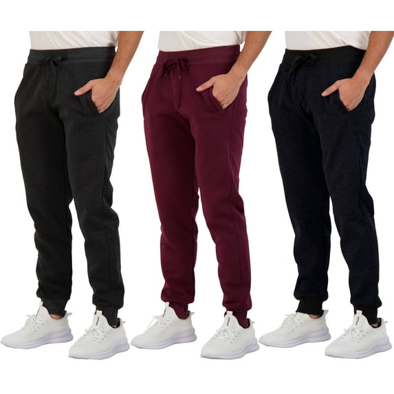 Real Essentials 3 Pack: Men's Tech Fleece Active Athletic Casual Jogger Sweatpants with Pockets(Available In Big & Tall)