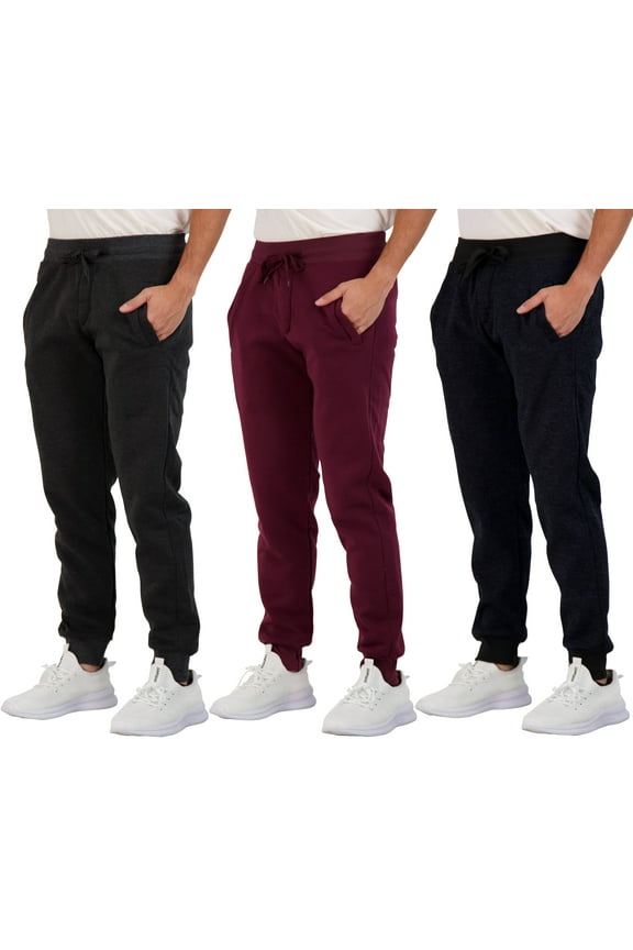 3 Pack: Men's Tech Fleece Active Athletic Casual Jogger Sweatpants with Pockets(Available In Big & Tall)