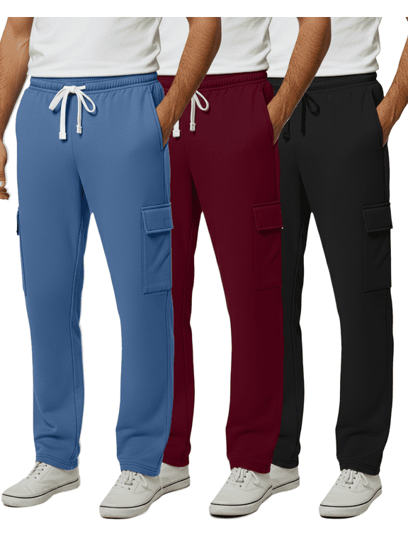 3 Pack: Men's Tech Fleece Open Bottom Cargo Sweatpants with Pockets (Available In Big & Tall)