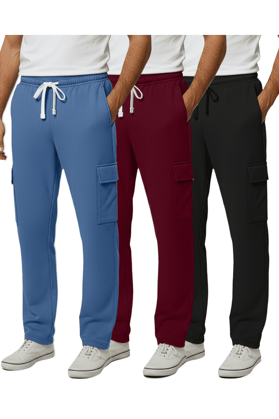 3 Pack: Men's Tech Fleece Open Bottom Cargo Sweatpants with Pockets (Available In Big & Tall)