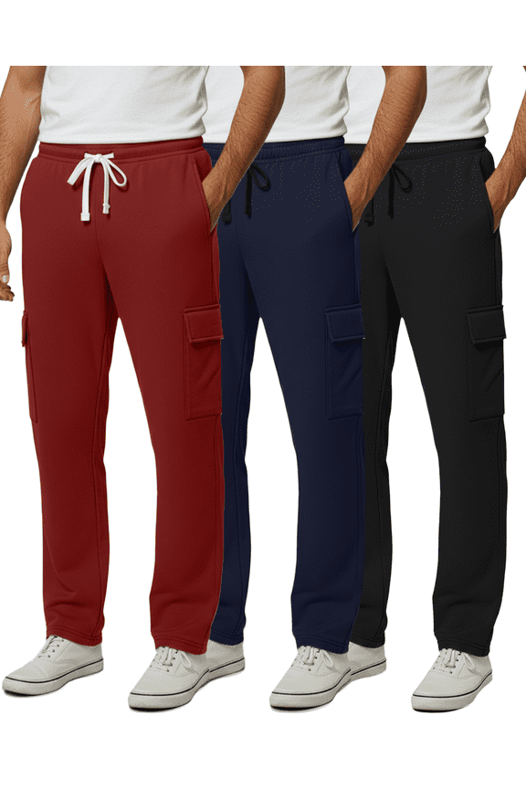 3 Pack: Men's Tech Fleece Open Bottom Cargo Sweatpants with Pockets (Available In Big & Tall)