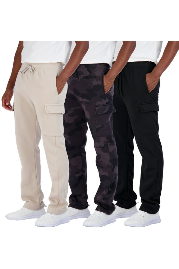 3 Pack: Men's Tech Fleece Open Bottom Cargo Sweatpants with Pockets (Available In Big & Tall)