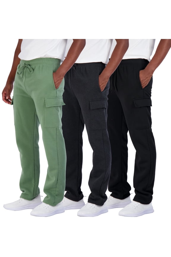 3 Pack: Men's Tech Fleece Open Bottom Cargo Sweatpants with Pockets (Available In Big & Tall)