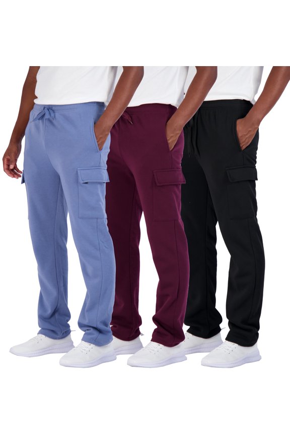 3 Pack: Men's Tech Fleece Open Bottom Cargo Sweatpants with Pockets (Available In Big & Tall)