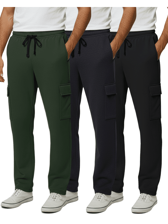 3 Pack: Men's Tech Fleece Open Bottom Cargo Sweatpants with Pockets (Available In Big & Tall)