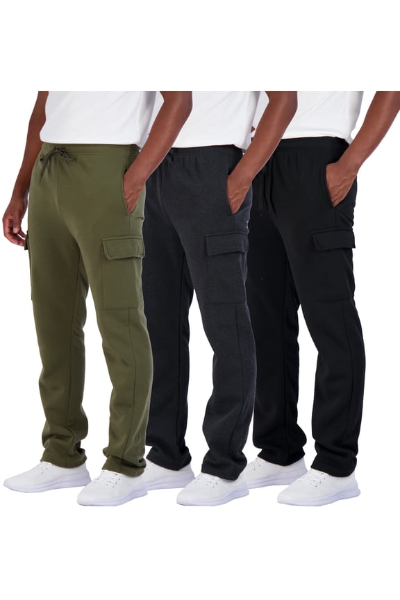 3 Pack: Men's Tech Fleece Open Bottom Cargo Sweatpants with Pockets (Available In Big & Tall)