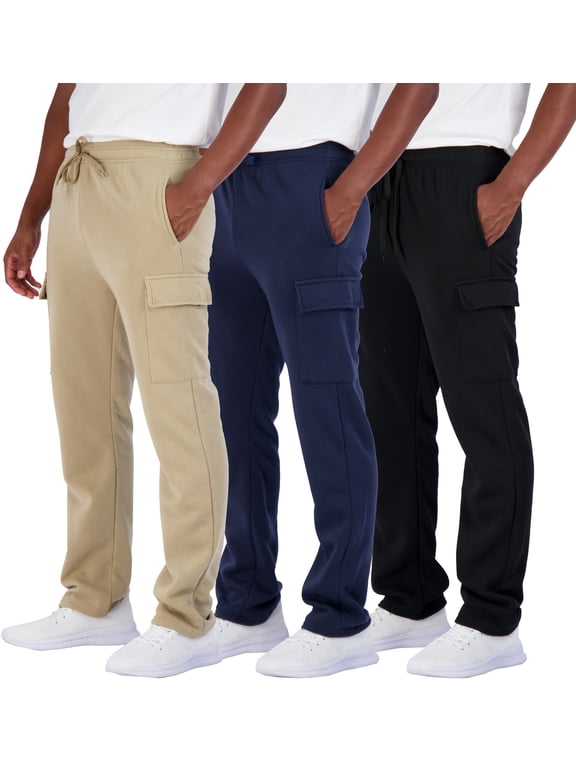 3 Pack: Men's Tech Fleece Open Bottom Cargo Sweatpants with Pockets (Available In Big & Tall)