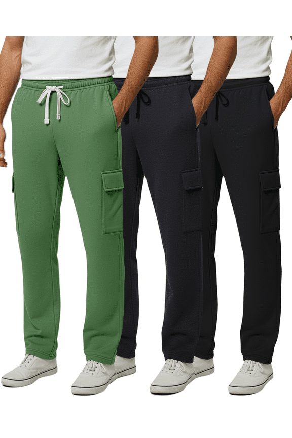 3 Pack: Men's Tech Fleece Open Bottom Cargo Sweatpants with Pockets (Available In Big & Tall)