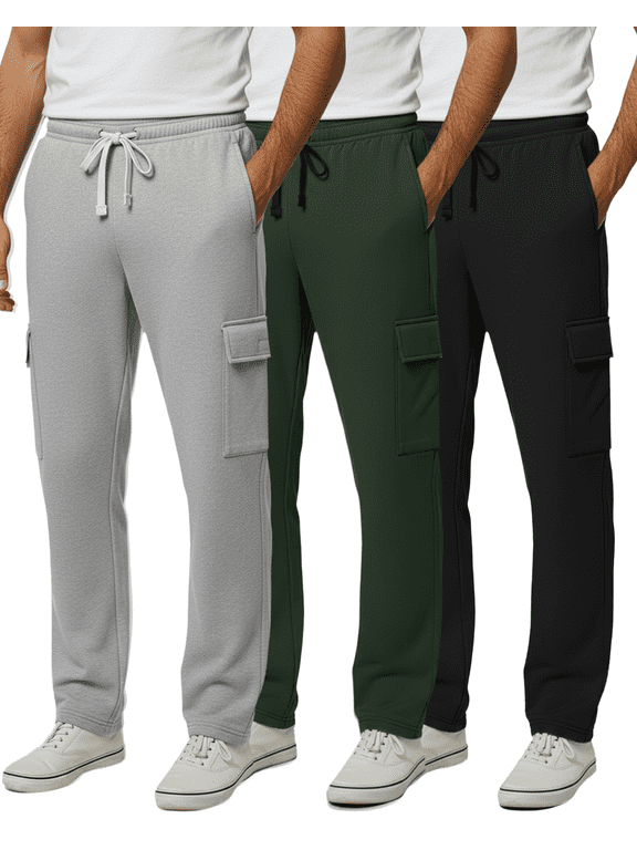 3 Pack: Men's Tech Fleece Open Bottom Cargo Sweatpants with Pockets (Available In Big & Tall)