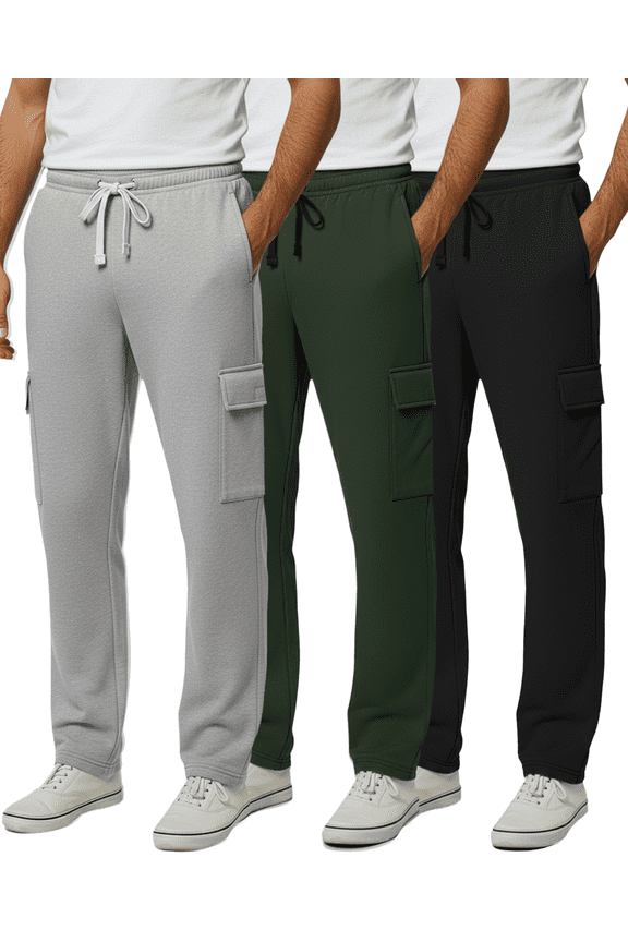 3 Pack: Men's Tech Fleece Open Bottom Cargo Sweatpants with Pockets (Available In Big & Tall)