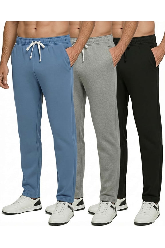 3 Pack: Men's Tech Fleece Athletic Casual Open Bottom Sweatpants with Pockets (Available In Big & Tall)