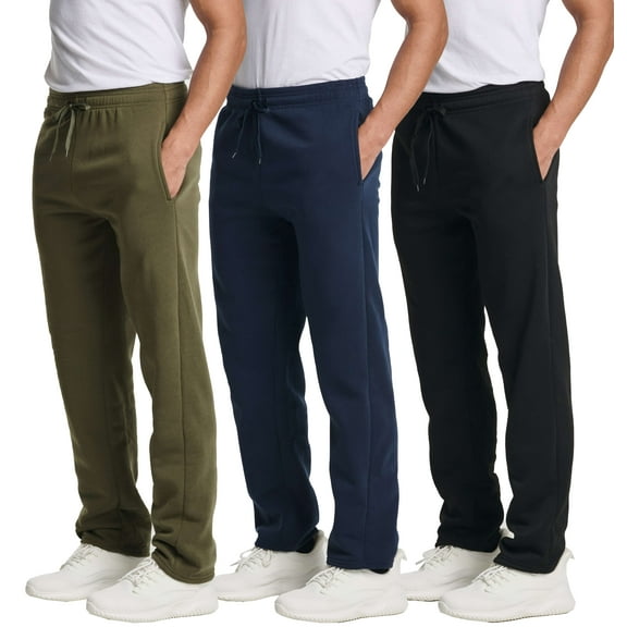 Real Essentials 3 Pack: Men's Tech Fleece Athletic Casual Open Bottom Sweatpants with Pockets (Available In Big & Tall)