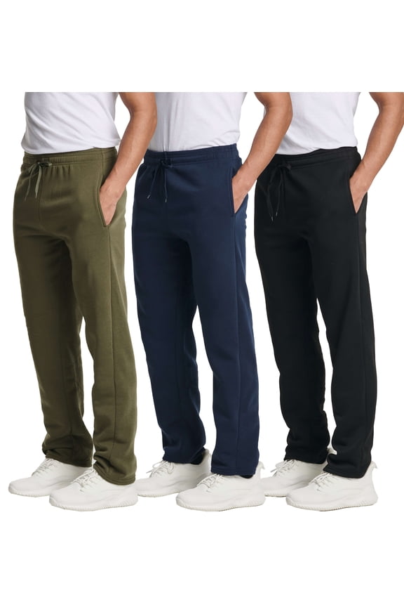3 Pack: Men's Tech Fleece Athletic Casual Open Bottom Sweatpants with Pockets (Available In Big & Tall)