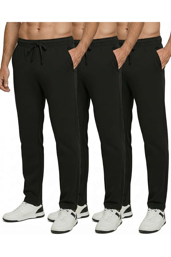 3 Pack: Men's Tech Fleece Athletic Casual Open Bottom Sweatpants with Pockets (Available In Big & Tall)