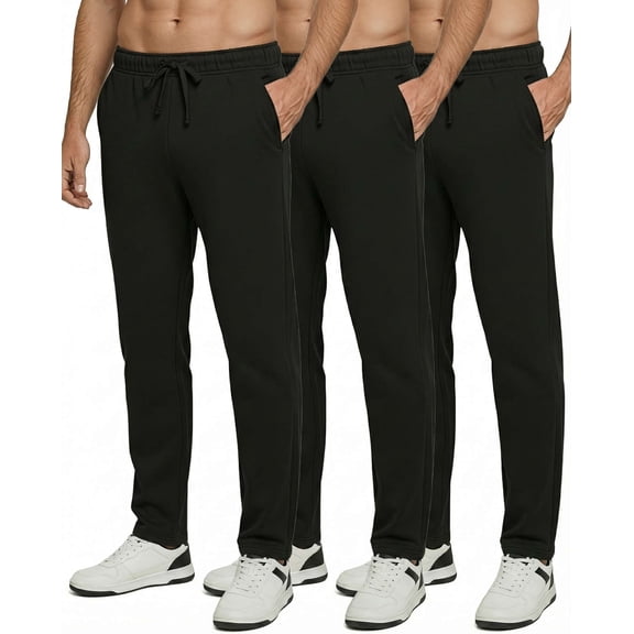 Real Essentials 3 Pack: Men's Tech Fleece Athletic Casual Open Bottom Sweatpants with Pockets (Available In Big & Tall)
