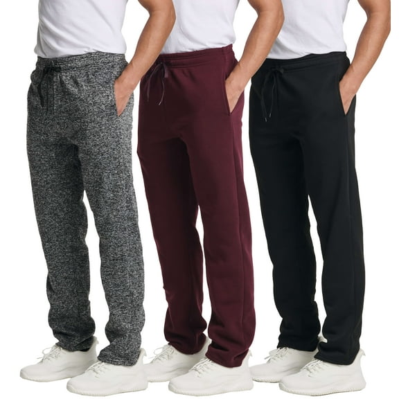 Real Essentials 3 Pack: Men's Tech Fleece Athletic Casual Open Bottom Sweatpants with Pockets (Available In Big & Tall)