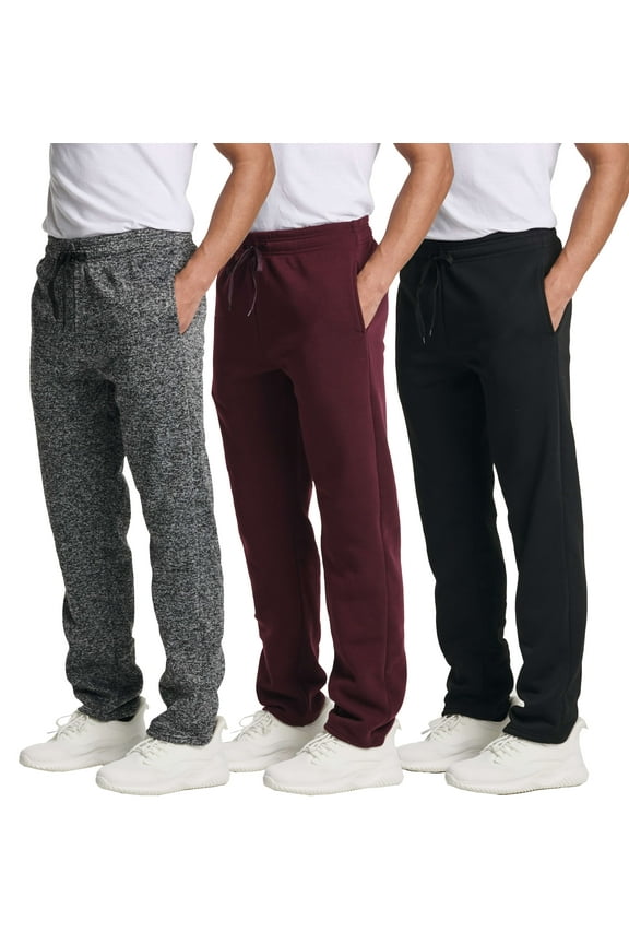 3 Pack: Men's Tech Fleece Athletic Casual Open Bottom Sweatpants with Pockets (Available In Big & Tall)