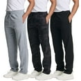 thumbnail image 1 of Real Essentials 3 Pack: Men's Tech Fleece Athletic Casual Open Bottom Sweatpants with Pockets (Available In Big & Tall), 1 of 7