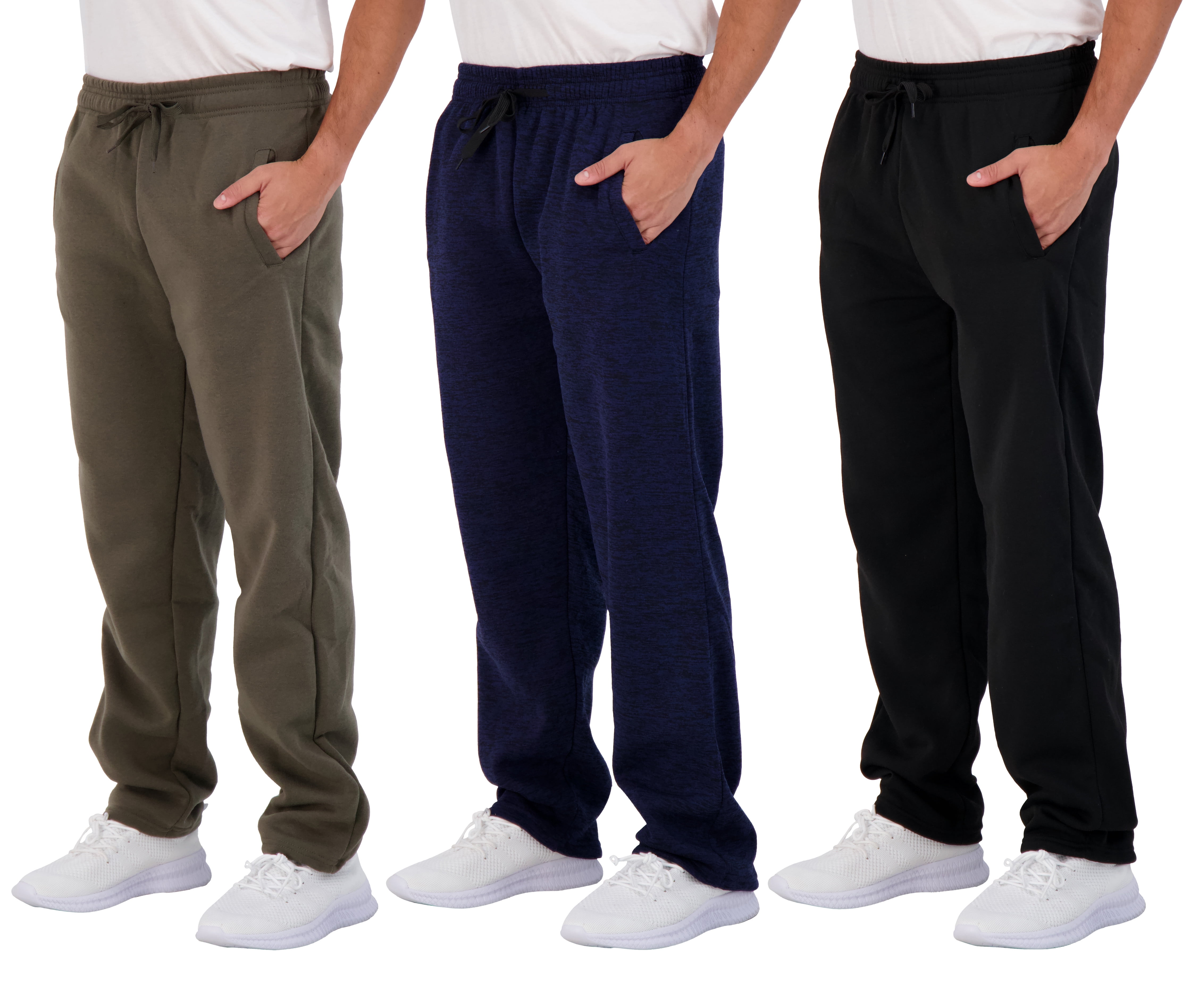 Real Essentials 3 Pack: Men's Tech Fleece Athletic Casual Open Bottom ...