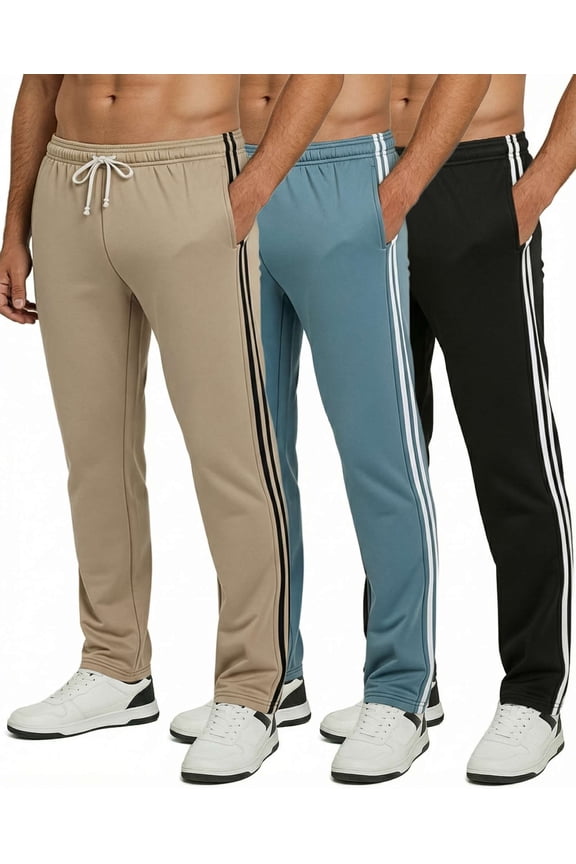 3 Pack: Men's Tech Fleece Athletic Casual Open Bottom Sweatpants with Pockets (Available In Big & Tall)