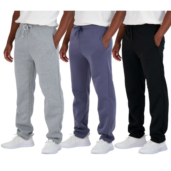 Real Essentials 3 Pack: Men's Tech Fleece Athletic Casual Open Bottom Sweatpants with Pockets (Available In Big & Tall)