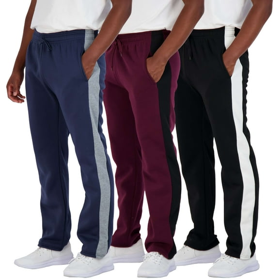 Real Essentials 3 Pack: Men's Tech Fleece Athletic Casual Open Bottom Sweatpants with Pockets (Available In Big & Tall)