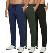 Real Essentials 3 Pack: Men's Tech Fleece Athletic Casual Open Bottom Sweatpants with Pockets (Available In Big & Tall)