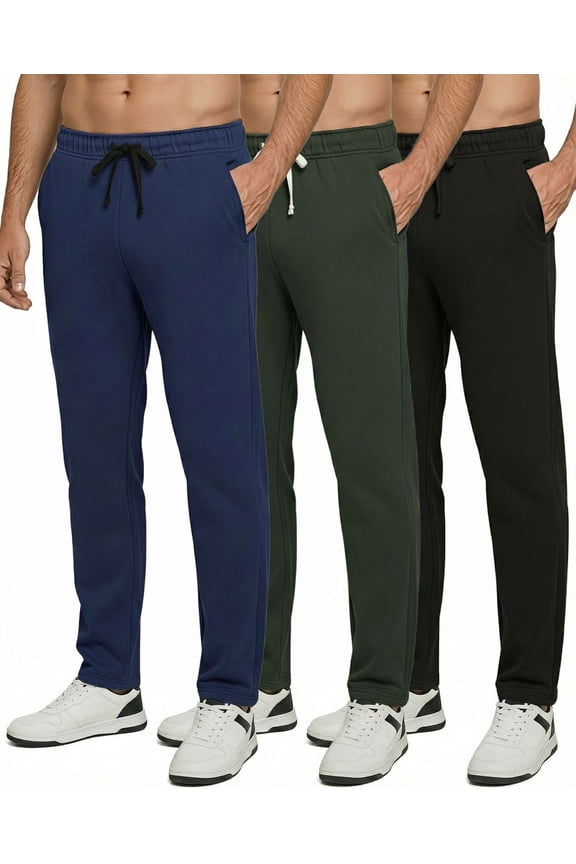 3 Pack: Men's Tech Fleece Athletic Casual Open Bottom Sweatpants with Pockets (Available In Big & Tall)